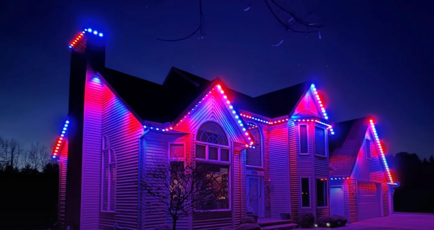 A home lit by Lumenary Pro for Halloween in October.