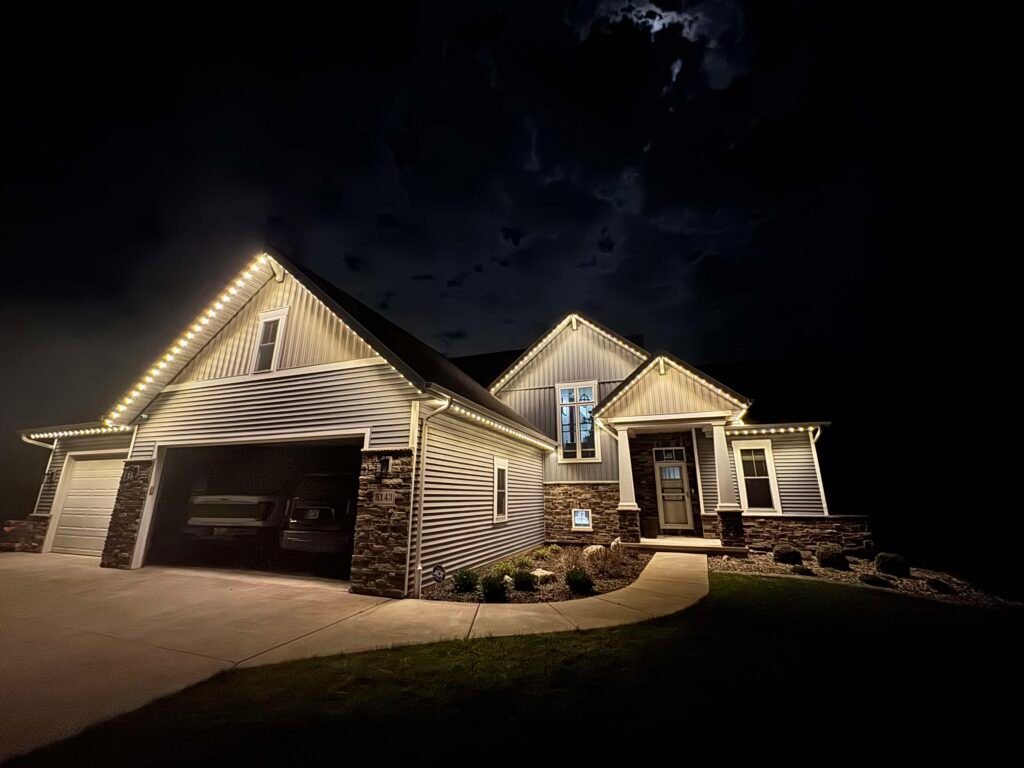 True white permanent Christmas Lights on a new build bungalow